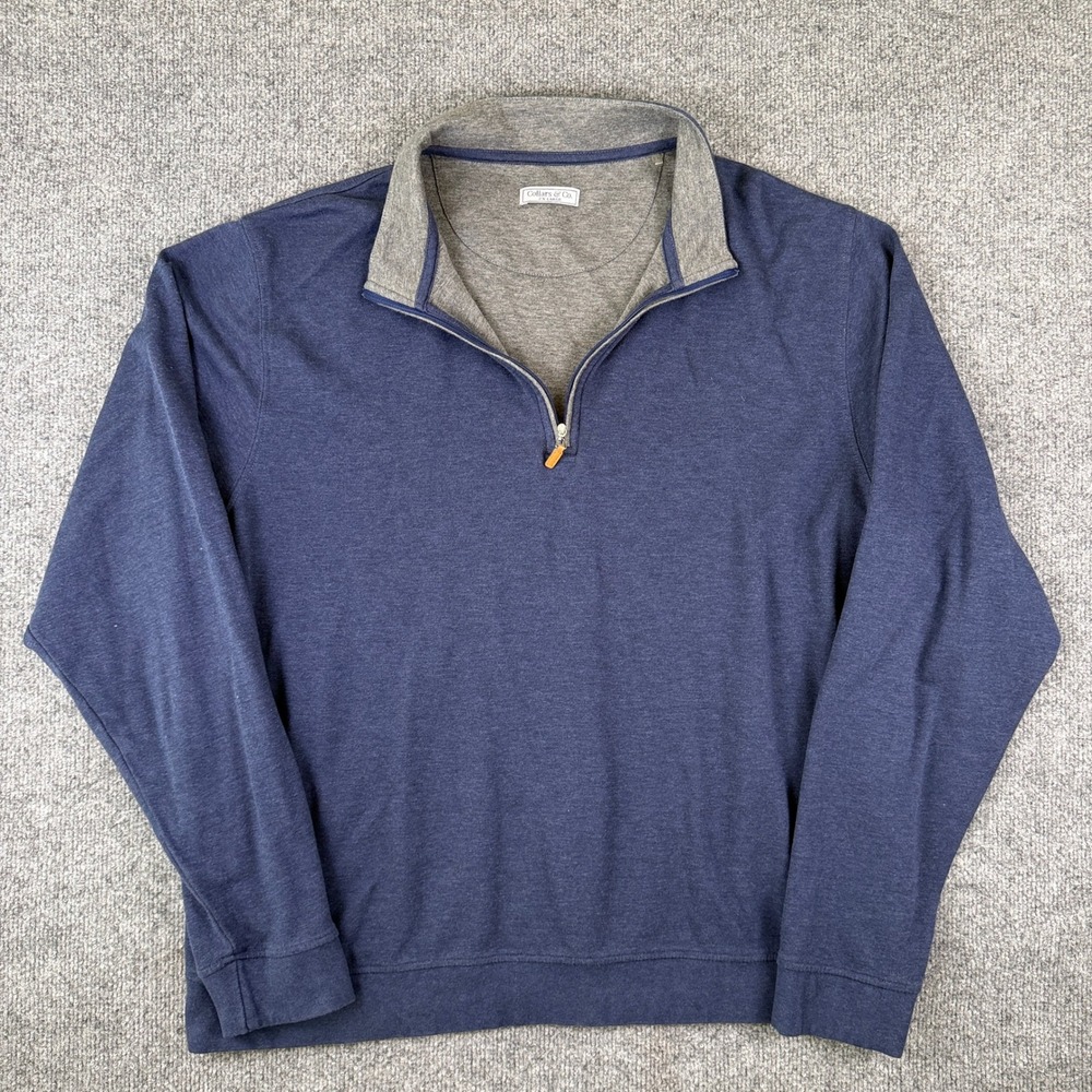 Collars & Co 1/4 Zip Pullover Sweater Mens 2XL Blue Gray Sweatshirt Preppy